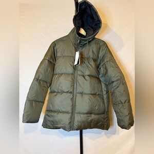 Piombo Womens M Reversible‎ Olive Green/Black Hooded Puffer Jacket windbreaker
